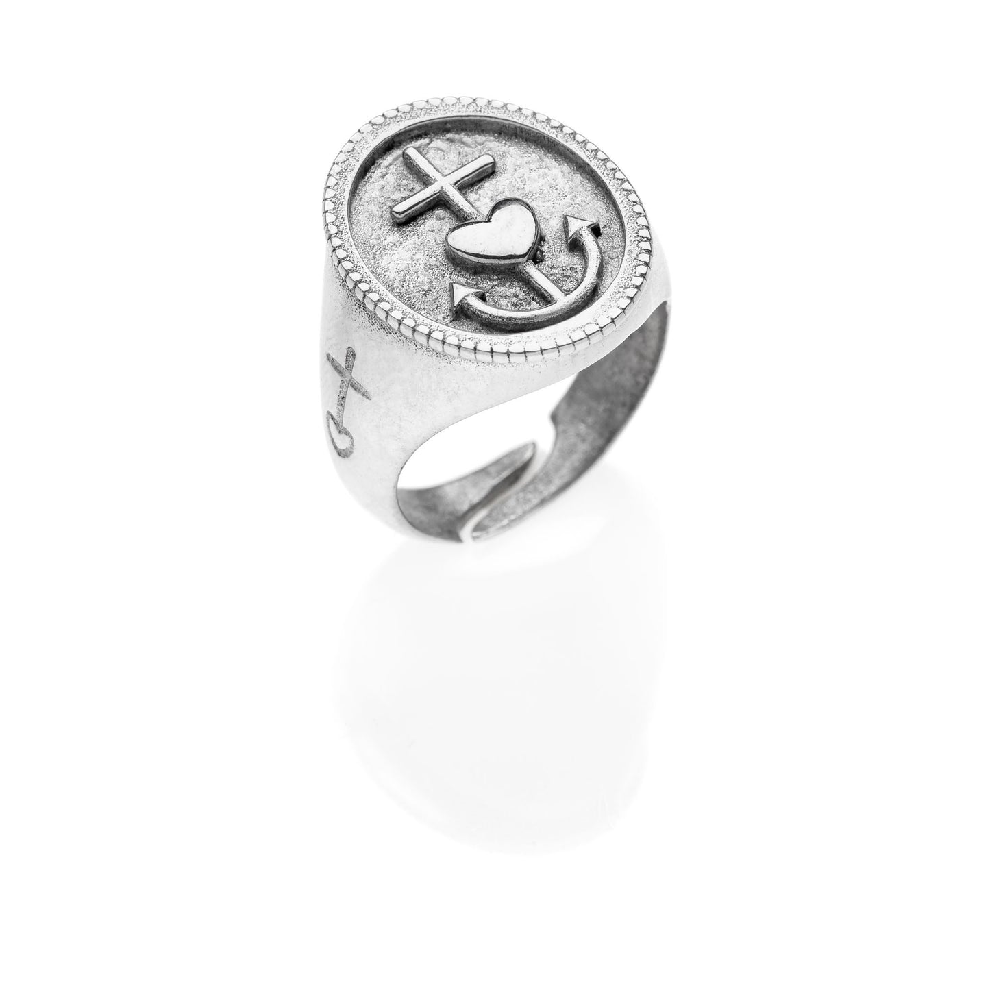 PAUL Hope Faith Charity chevalier silver ring #MS095AN - MARIA SALVADOR