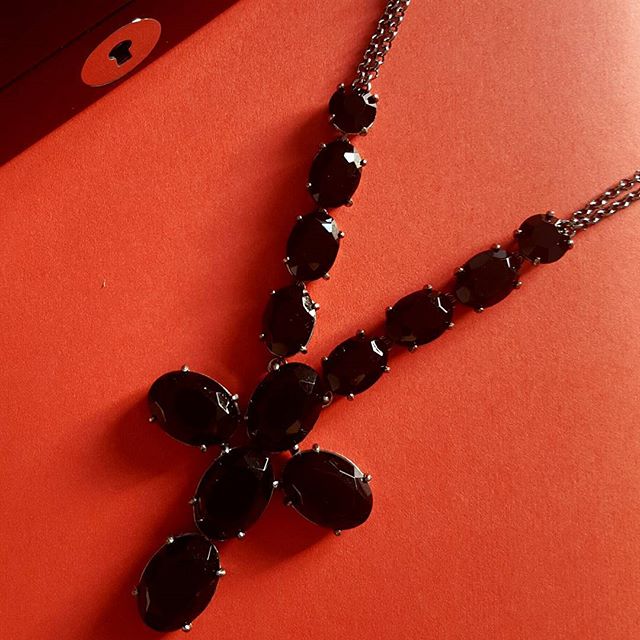 DIANA black cross Swarovski stone brass necklace #MS002CL - MARIA SALVADOR