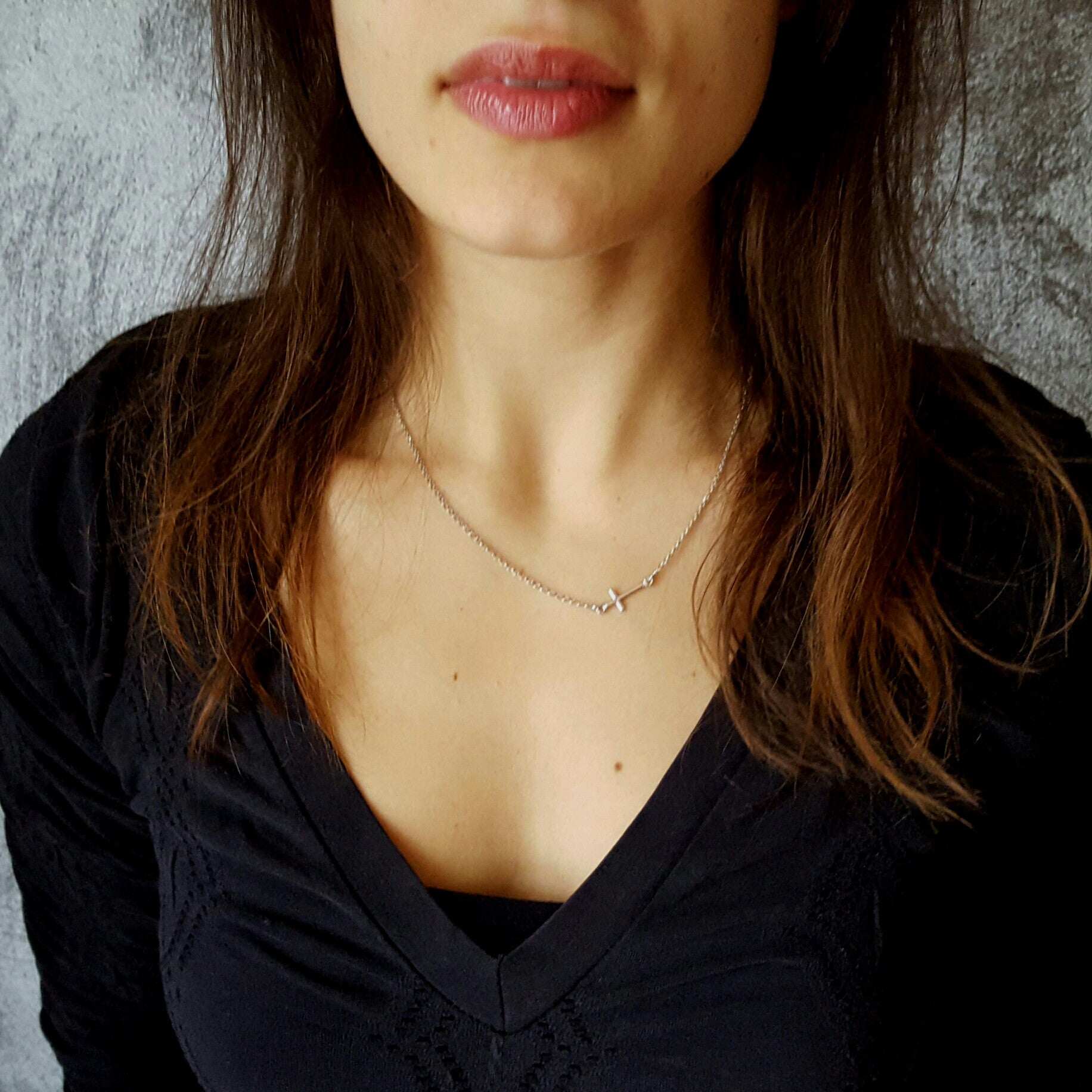FRANCESCO round neck side cross necklace silver #MS012CL - MARIA SALVADOR