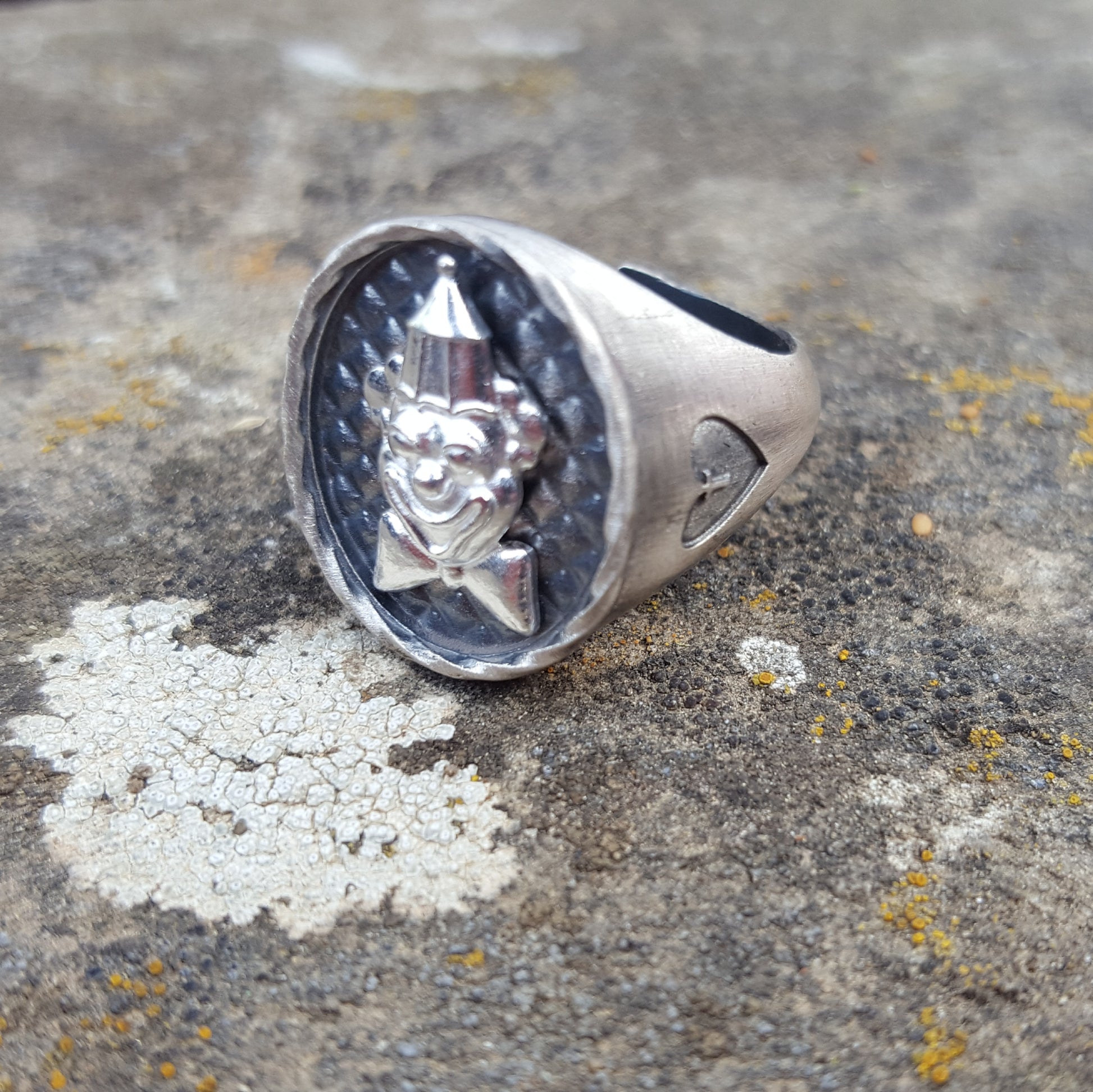 CIRCUS CLOWN chevalier silver ring #MS113AN - MARIA SALVADOR