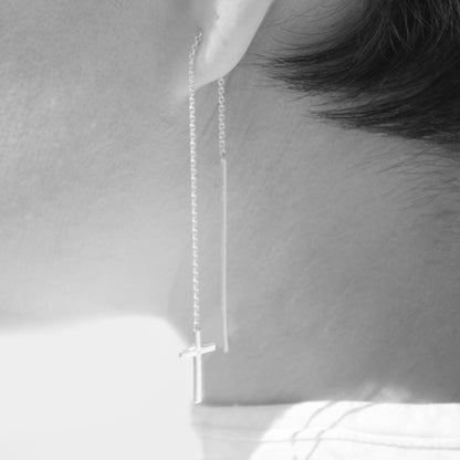 FRANCESCO Cross chain silver earrings #MS043OR - MARIA SALVADOR