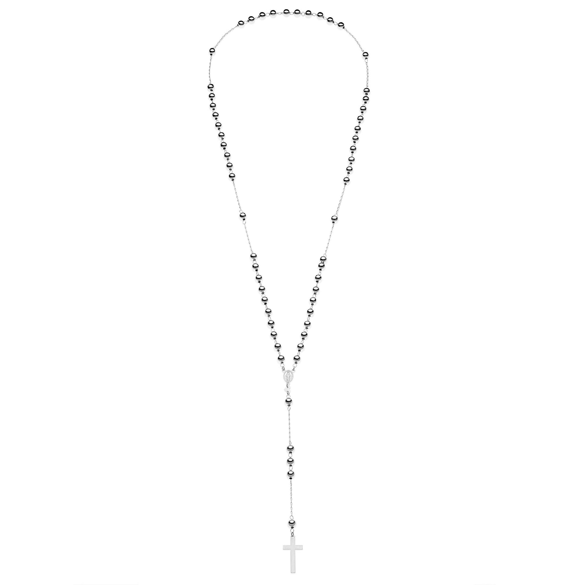 GREGORIO mens rosary necklace 925 sterling silver with silver beads #MS016CL - MARIA SALVADOR