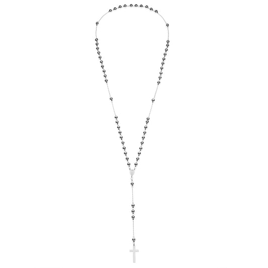GREGORIO mens rosary necklace 925 sterling silver with silver beads #MS016CL - MARIA SALVADOR