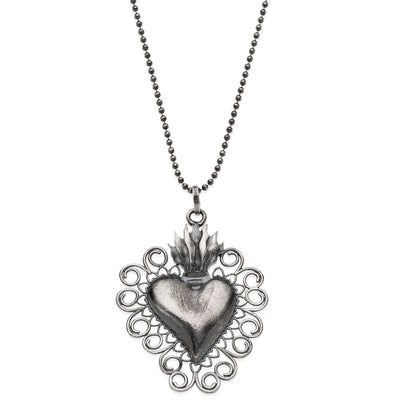 CORAZON Sacred Heart 925 sterling silver vintage necklace pendant #MS024CL - MARIA SALVADOR