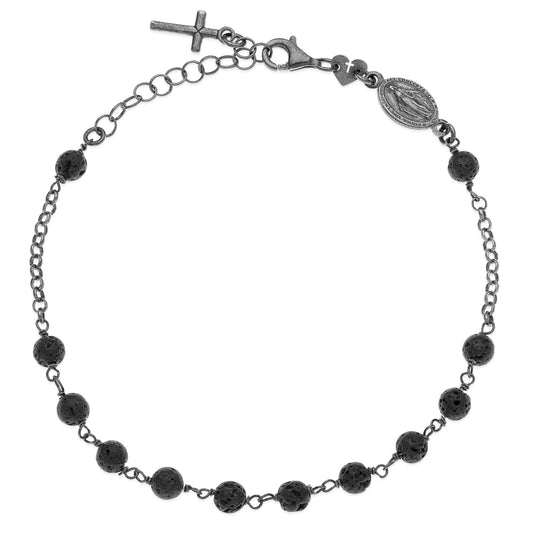 GREGORIO Rosary menswear bracelet 925 sterling silver lava stones #MS034BR - MARIA SALVADOR