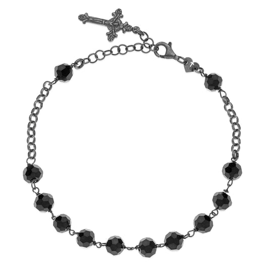 GREGORIO black rosary beads silver bracelet #MS035BR - MARIA SALVADOR