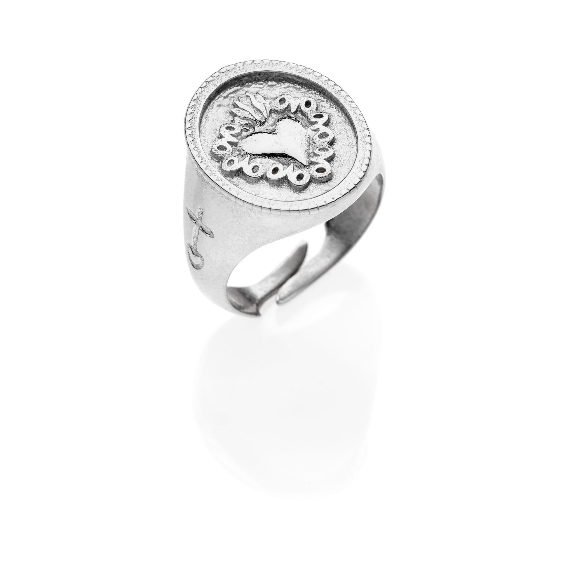 CORAZON Sacred Heart chevalier silver ring #MS094AN - MARIA SALVADOR