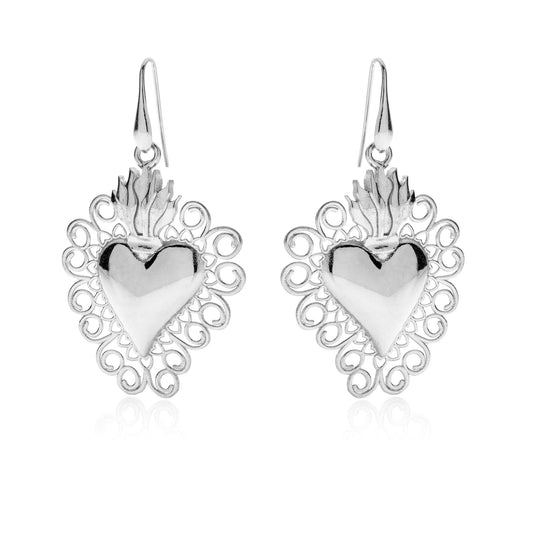 CORAZON L Sacred Heart 925 sterling silver earrings #MS040OR - MARIA SALVADOR